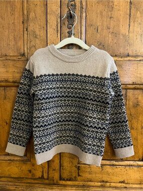 Kids Wool Cream and Black Patterned Fair Isle Sweater 4Y